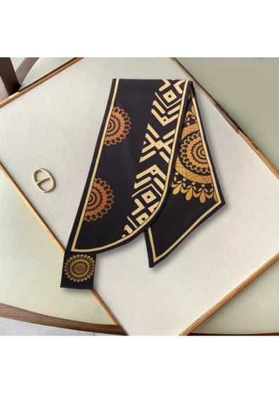 Walkenzo Etnik Altın Mandala Desenli Şık Özel Tasarım Kadın Kravat Fular - Resim 5