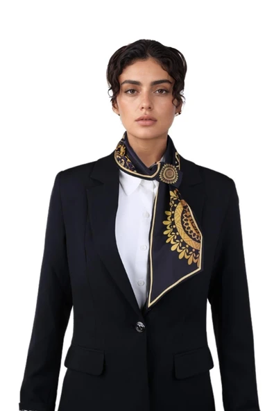 Walkenzo Etnik Altın Mandala Desenli Şık Özel Tasarım Kadın Kravat Fular - Resim 3