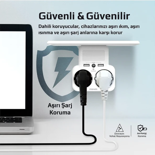 Akım Korumalı Çok Fonksiyonlu Priz  Çift USB Girişli LED Işıklı Akıllı Priz Telefon Standlı - 2