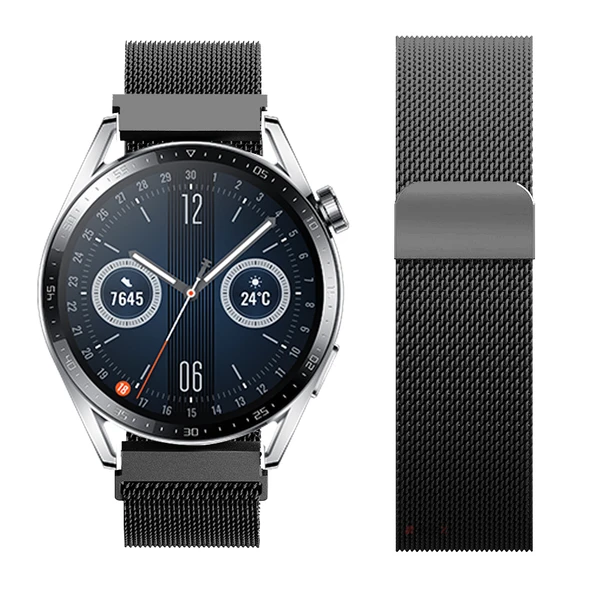 Huawei Watch GT3 46mm GT3 Pro 46mm Gt2 46mm Gt2 Pro 46mm Uyumlu Manyetik Milanese Loop Metal Kordon  Siyah - Resim 3