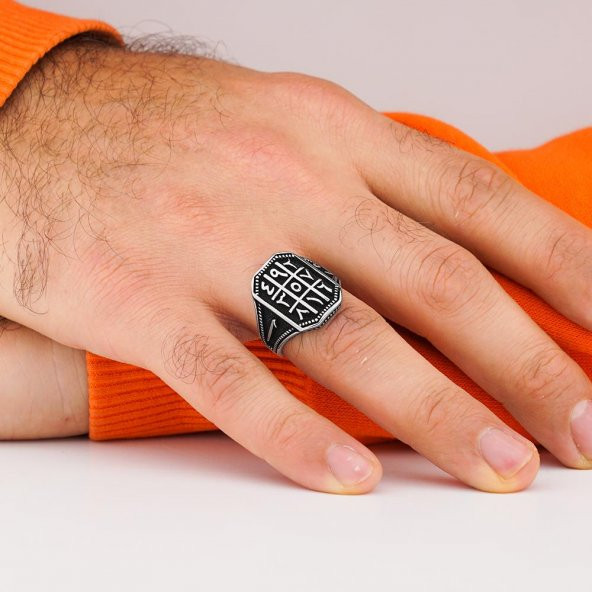 Ebcet Tasarımlı Elif Vav Figürlü 925 Ayar Gümüş Yüzük - Resim 2