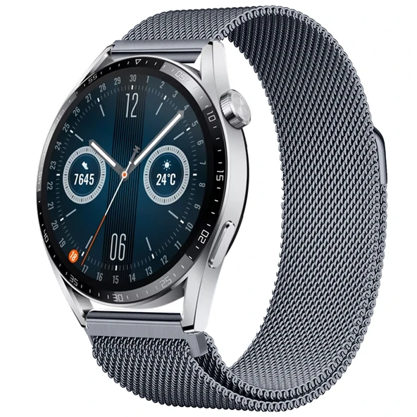 Huawei Watch GT3 46mm GT3 Pro 46mm Gt2 46mm Gt2 Pro 46mm Uyumlu Manyetik Milanese Loop Metal Kordon  Koyu Gri ürün görseli 1