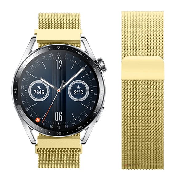 Huawei Watch GT3 46mm GT3 Pro 46mm Gt2 46mm Gt2 Pro 46mm Uyumlu Manyetik Milanese Loop Metal Kordon  Gold - Resim 3