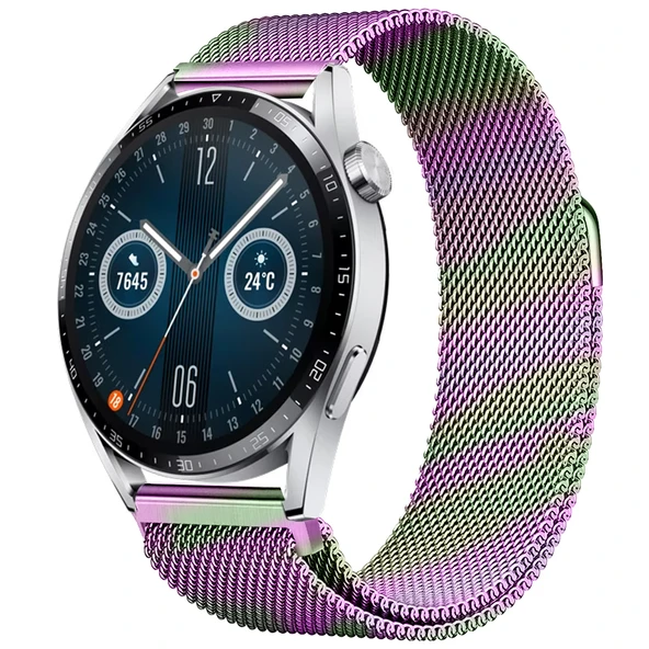 Huawei Watch GT3 46mm GT3 Pro 46mm Gt2 46mm Gt2 Pro 46mm Uyumlu Manyetik Milanese Loop Metal Kordon  Rainbow ürün görseli