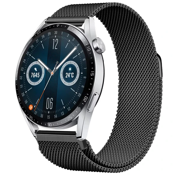 Huawei Watch GT3 46mm GT3 Pro 46mm Gt2 46mm Gt2 Pro 46mm Uyumlu Manyetik Milanese Loop Metal Kordon  Siyah ürün görseli
