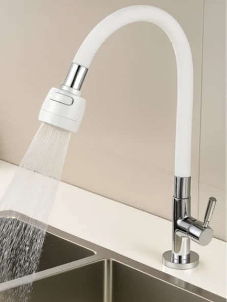 Mucit Home Beyaz Renkli Oynar Başlıklı Tasarruflu Silikon Musluk Başlığı Kubar - 3