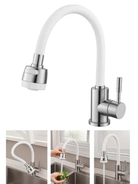 Mucit Home Beyaz Renkli Oynar Başlıklı Tasarruflu Silikon Musluk Başlığı Kubar - 1