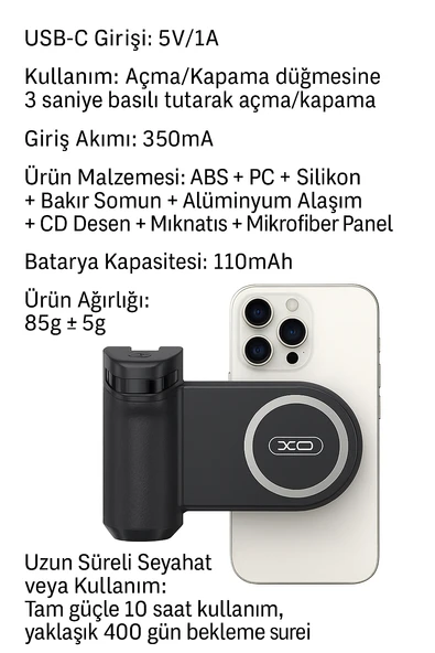 Magnetik Snapgrip Manyetik Telefon Tutucu Bluetooth Kablosuz Çekim Aparatı 10 Saat Kullanım Süresi - 4