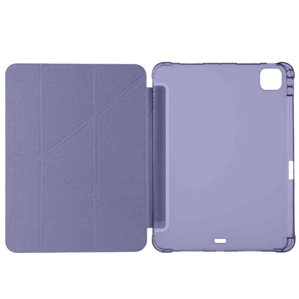 iPad Pro 11 inç M4 2024 Uyumlu Kılıf Üçgen Katlanabilir Kalem Şarj Bölmeli Kılıf A2836 A2837 A3006  Lavanta - Resim 2