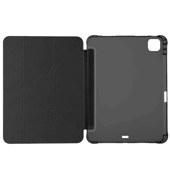 iPad Pro 11 inç M4 2024 Uyumlu Kılıf Üçgen Katlanabilir Kalem Şarj Bölmeli Kılıf A2836 A2837 A3006  Siyah - Resim 2