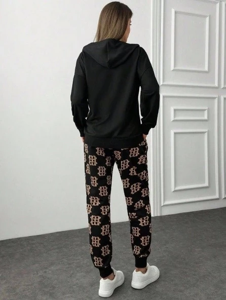 Kadın Uzun Kollu Iki Iplik Kumaş Fermuar Ve Cep Detay Kapüşonlu Ikili Takım - Resim 4