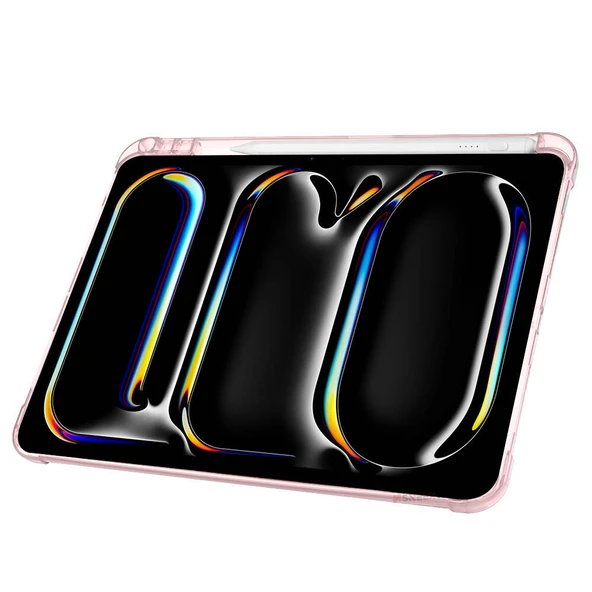 iPad Pro 11 inç M4 2024 Uyumlu Kılıf Üçgen Katlanabilir Kalem Şarj Bölmeli Kılıf A2836 A2837 A3006  Pembe - 4