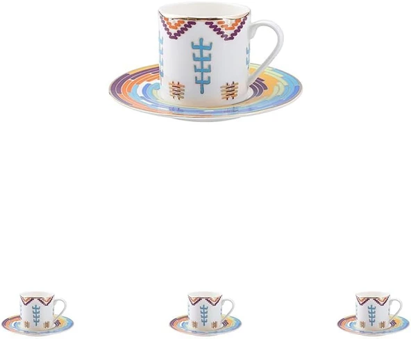 Porland Ruanda Tabaklı Kahve Fincanı 90cc 4lü paket ürün görseli 1