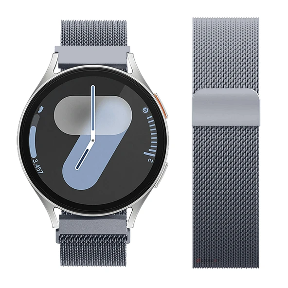 Samsung Galaxy Watch 4 5 6 7 Seri 40 42 43 44 46 47mm Uyumlu Manyetik Milanese Loop Metal Kordon   Koyu Gri - Resim 3