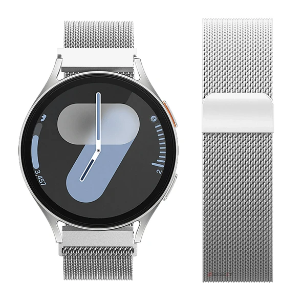 Samsung Galaxy Watch 4 5 6 7 Seri 40 42 43 44 46 47mm Uyumlu Manyetik Milanese Loop Metal Kordon   Gümüş - Resim 3