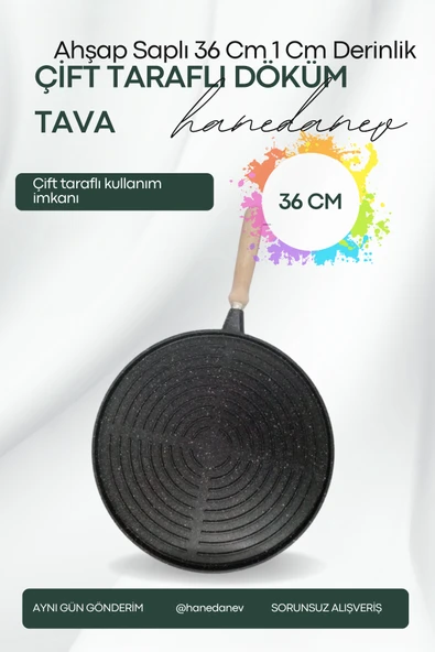 Çift Taraflı Granit Döküm Bazlama Gözleme Izgara Tava Fırında Izgara Börek Tavası 36 Cm Büyük Boy - 2