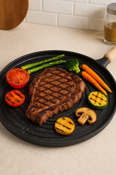 Çift Taraflı Granit Döküm Bazlama Gözleme Izgara Tava Fırında Izgara Börek Tavası 36 Cm Büyük Boy - 3