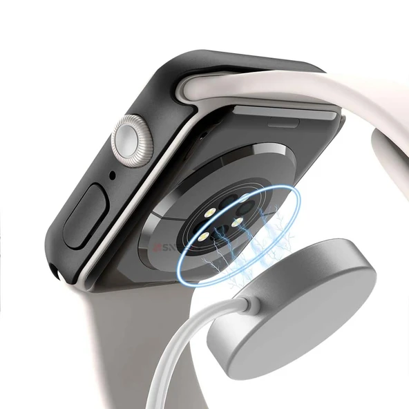 Apple Watch 44MM 4-5-6 SE Seri Uyumlu Starlight 360 Derece Koruma ve Temperli Cam Ekran Koruyucu  Siyah - Resim 4