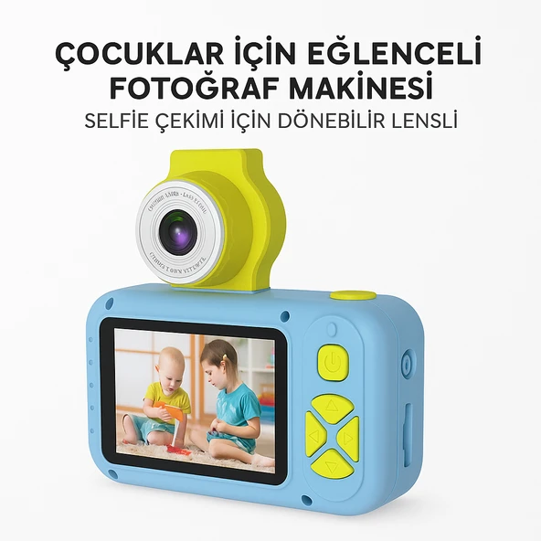 Çocuklar İçin Dijital Eğlence Kamerası  Döner Lensli Selfie Özellikli - 1