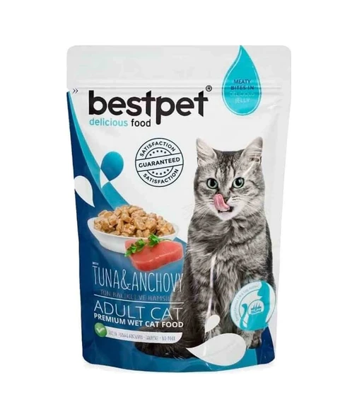 Bestpet Ton Balıklı ve Hamsili Jelly Pouch Yetişkin Kedi Yaş Maması 85 Gr ürün görseli