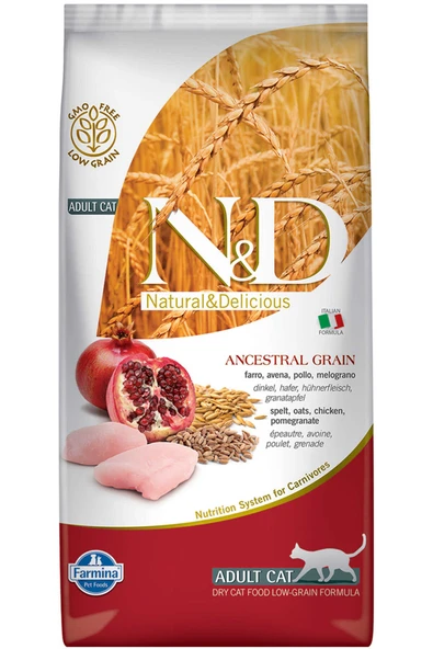 ND Ancestral Grain Düşük Tahıllı Tavuk ve Narlı Yetişkin Kedi Maması 10Kg