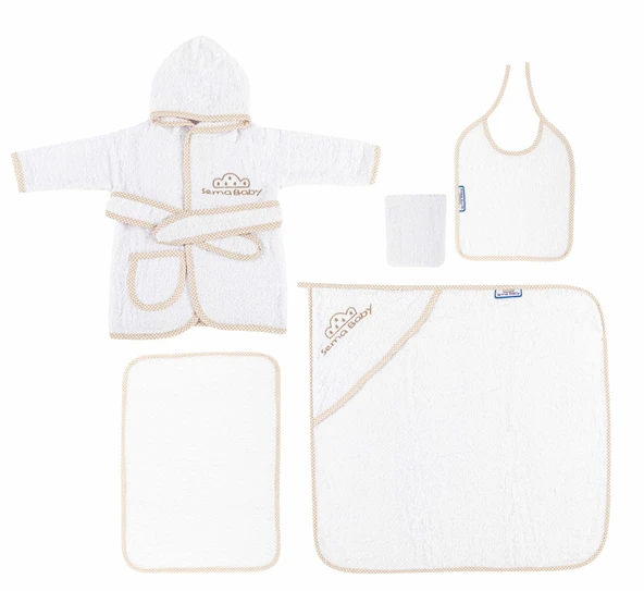 Sema Baby 5 Parça Bebek Bornoz Seti - Ekru ürün görseli 1