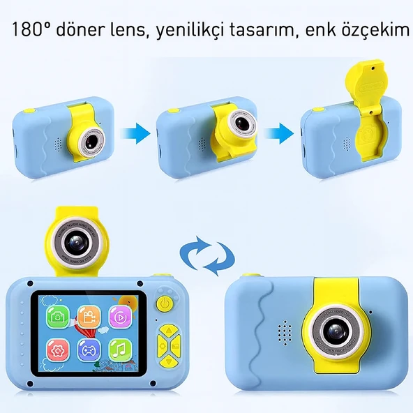 Çocuklar İçin Dijital Eğlence Kamerası  Döner Lensli Selfie Özellikli - 5
