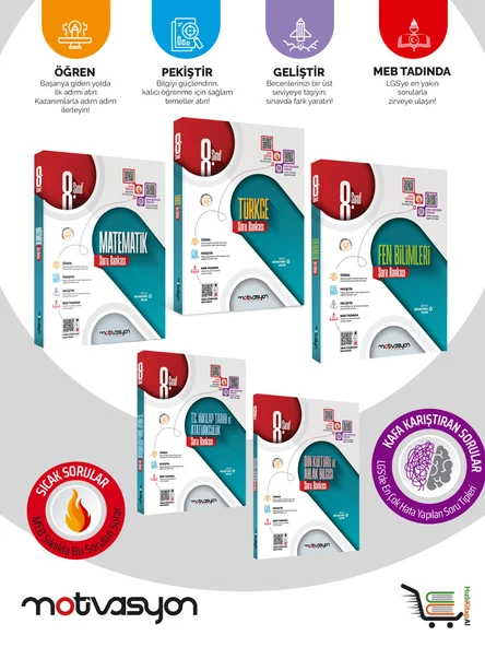 8. Sınıf Matematik-Türkçe-Fen Bilimleri-Din Kültürü-TC İnkilap Soru Bankası Seti 5 Kaynak ürün görseli 1