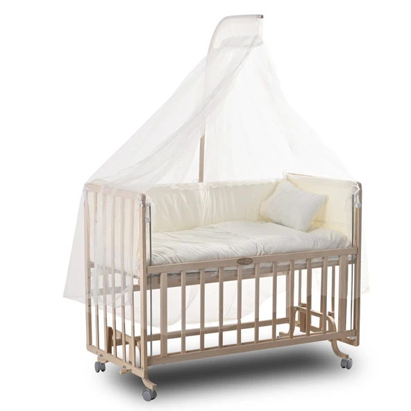 ComfyMax Sallanır Anne Yanı Doğal Ahşap Beşik ve Uyku Seti - 60x120 cm - Resim 5