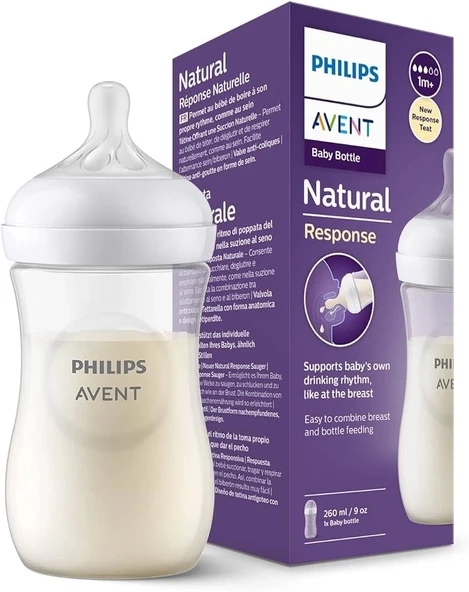Philips Avent Natural Response PP Biberon 1 Ay+ 260 ml, Tepkili Biberon Emziği SCY903/01 ürün görseli 1