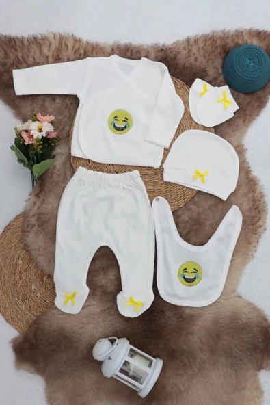 Sema Baby 5 Parça Gülen Surat Hastane Çıkışı Zıbın Seti 0-3 Ay - 1