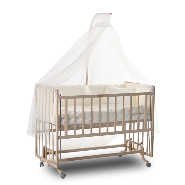 ComfyMax Sallanır Anne Yanı Doğal Ahşap Beşik ve Uyku Seti - 60x120 cm - Resim 6