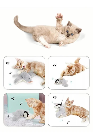 Peluş Kuş Kedi Oyuncağı Kanat Çırpan Sesli Olta İpe Asılabilir Hareketli Şarjlı Oyuncak (Uçma Yok) - Resim 8