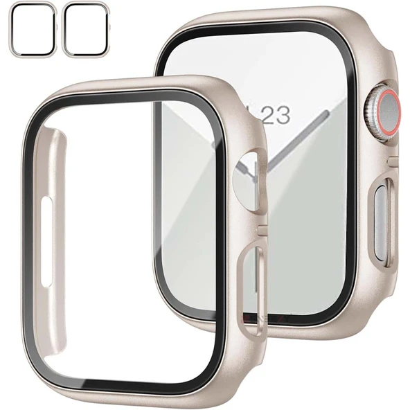 Apple Watch Series 10 46mm Uyumlu Starlight 360 Derece Koruma ve Temperli Cam Ekran Koruyucu  Starlight ürün görseli