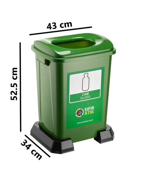 Omnipazar SY-4395 Sıfır Atık Cam Geri Dönüşüm Çöp Kutusu 50 lt Yeşil 5 Adet - 2