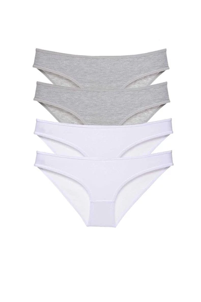 4 adet Süper Eko Set Likralı Kadın Slip Külot Gri Beyaz ürün görseli