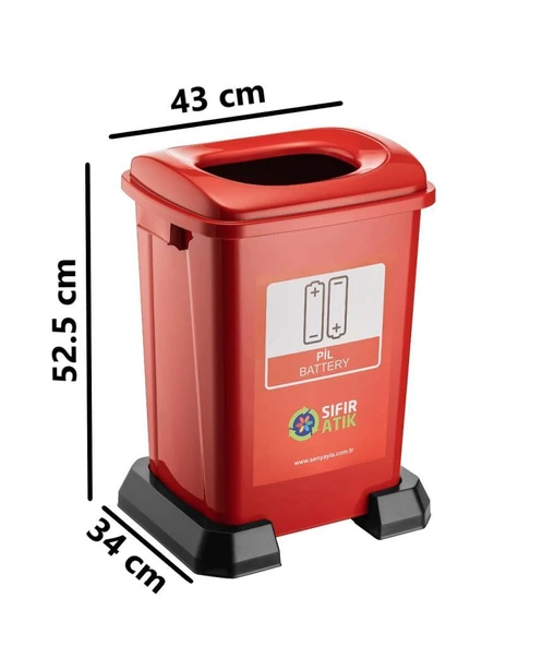 Omnipazar SY-4395 Sıfır Atık Pil Geri Dönüşüm Çöp Kutusu 50 lt Kırmızı 5 Adet - 2