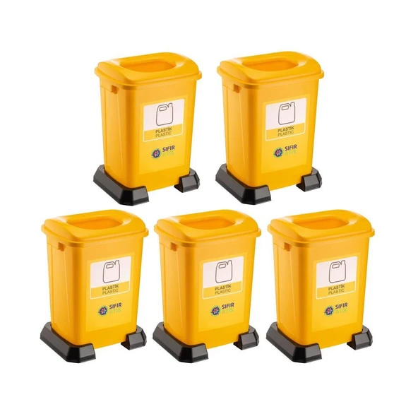 Omnipazar SY-4395 Sıfır Atık Plastik Geri Dönüşüm Çöp Kutusu 50 lt Sarı 5 Adet - 1