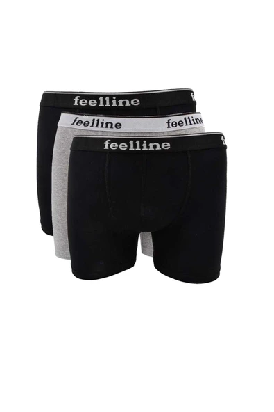 3 adet Feelline Siyah ve Gri Pamuklu Doğal Likralı Erkek Boxer ürün görseli