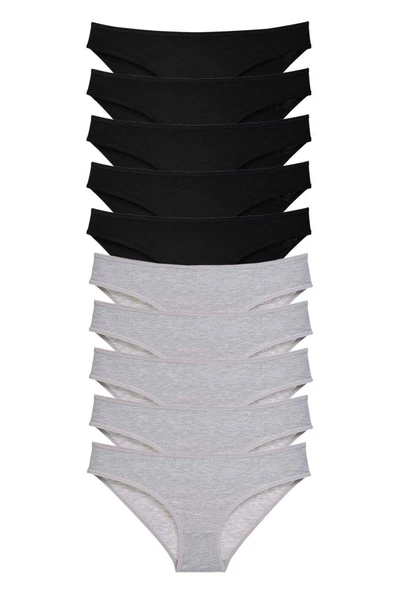 10 adet Süper Eko Set Likralı Kadın Slip Külot Siyah Gri ürün görseli 1