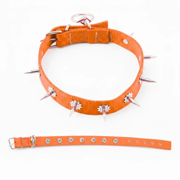 Dokuma Çivili Köpek Boyun Tasması - 4*70 cm - Turuncu ürün görseli 1