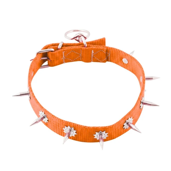 Dokuma Çivili Köpek Boyun Tasması - 4*70 cm - Turuncu - Resim 2