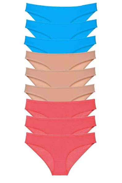 9 adet Süper Eko Set Likralı Kadın Slip Külot Fuşya Ten Mavi ürün görseli 1