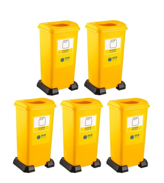 Omnipazar SY-4398 Sıfır Atık Plastik Geri Dönüşüm Çöp Kutusu 70 lt Sarı 5 Adet - 1