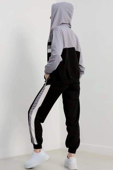 2 iplik alt üst eşofman takımı siyah gri - Resim 2