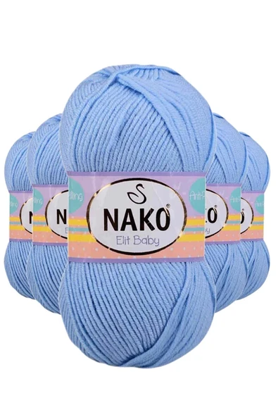 5 Adet Elite Baby El Örgü İpi Tüylenmeyen Bebek Yünü Mavi 10305 ürün görseli