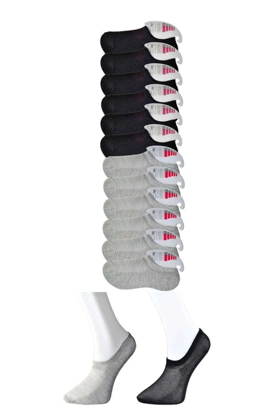 Siyah ve Gri Kadın Görünmez Çorap 12 çift ürün görseli 1