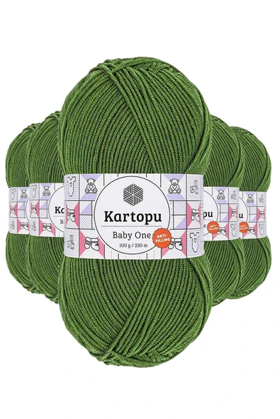 5 Adet Baby One Tüylenmeyen El Örgü İpi Yünü Yeşil K1391 ürün görseli