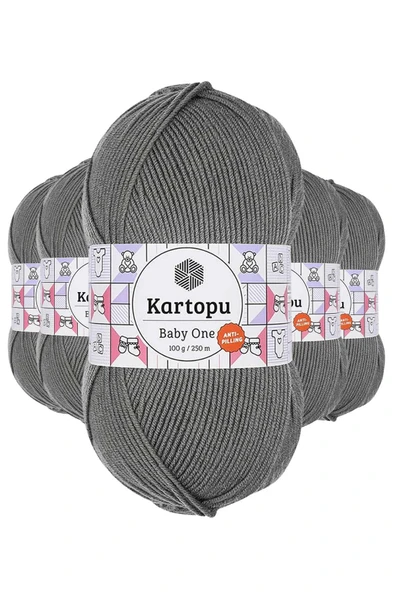 5 Adet Baby One Tüylenmeyen El Örgü İpi Yünü Koyu Gri K1921 ürün görseli 1