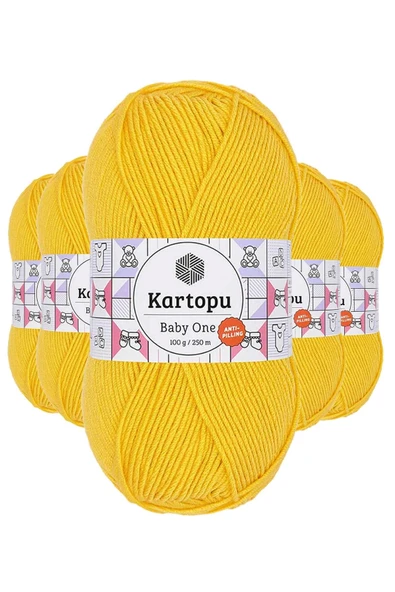 5 Adet Baby One Tüylenmeyen El Örgü İpi Yünü Sarı K154 ürün görseli